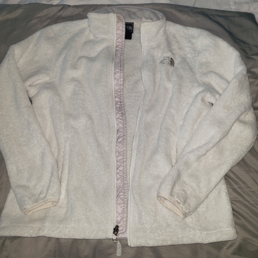 North face white Zippered front with front and back logo size large